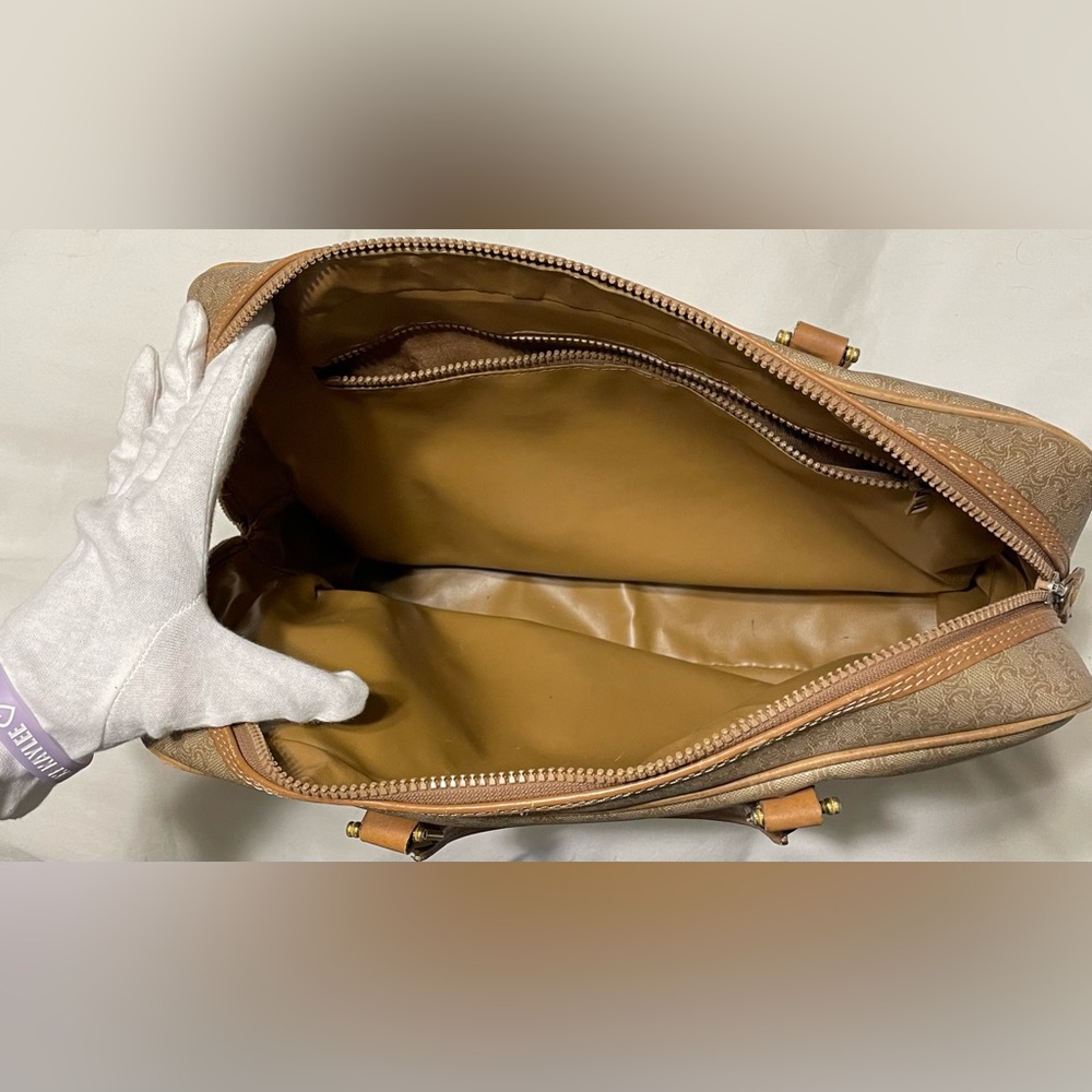 Celine Authentic Vintage Tan and Brown Bag with Leather Handles and Accents - Picture 2 of 16